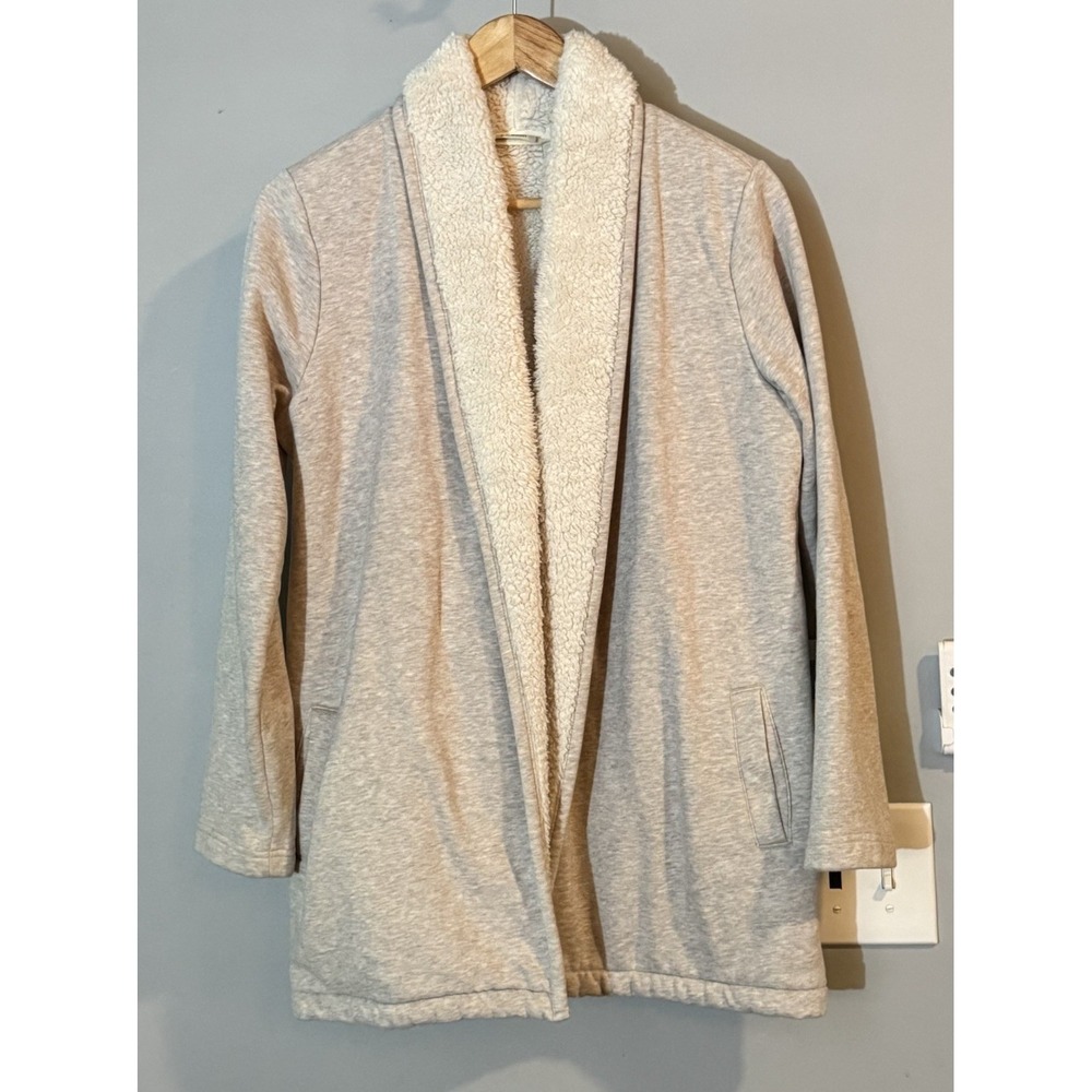 LL Bean Sweater Open Cardigan Shawl Collar Fleece Lined Lounge Cozy Small